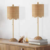 Cape 27.5" Coastal Bohemian Rattan/Iron Scalloped Buffet LED Table Lamp with Pull Chain (Set of 2) Set 2