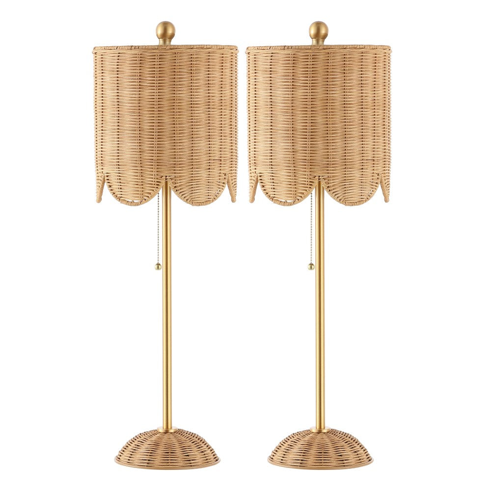 Cape 27.5" Coastal Bohemian Rattan/Iron Scalloped Buffet LED Table Lamp with Pull Chain (Set of 2) Set 2