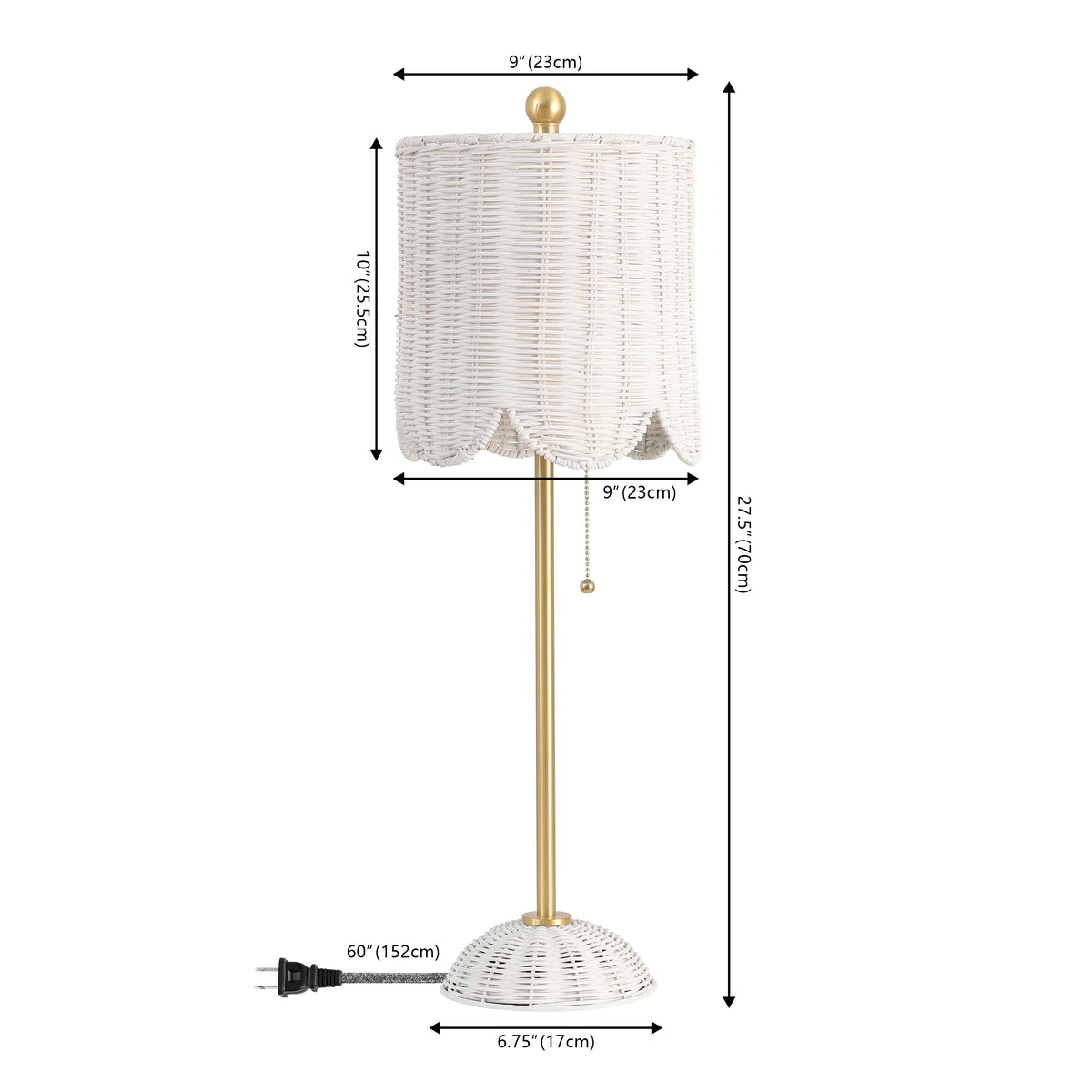 Cape 27.5" Coastal Bohemian Rattan/Iron Scalloped Buffet LED Table Lamp with Pull Chain (Set of 2) Set 2