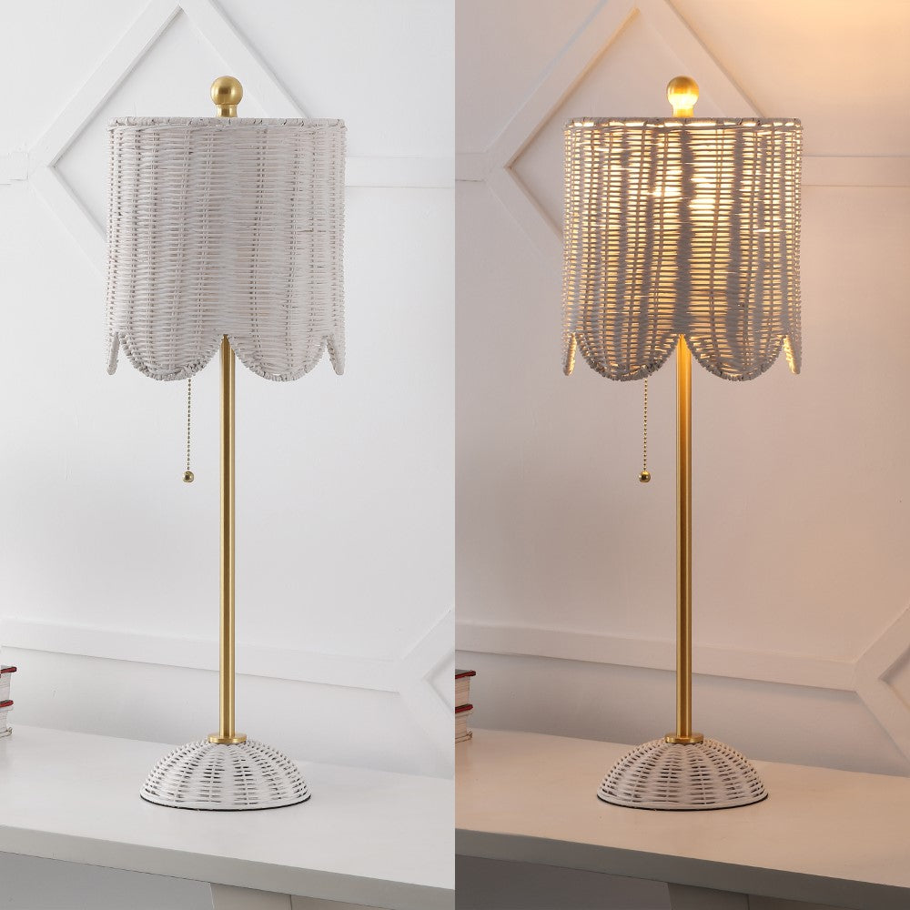 Cape 27.5" Coastal Bohemian Rattan/Iron Scalloped Buffet LED Table Lamp with Pull Chain (Set of 2) Set 2
