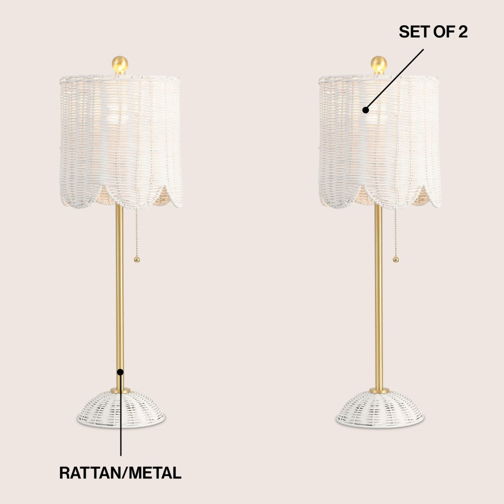 Cape 27.5" Coastal Bohemian Rattan/Iron Scalloped Buffet LED Table Lamp with Pull Chain (Set of 2) Set 2