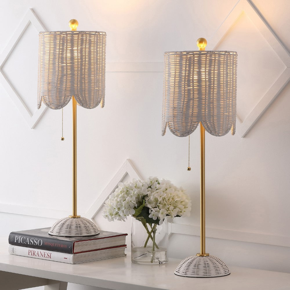 Cape 27.5" Coastal Bohemian Rattan/Iron Scalloped Buffet LED Table Lamp with Pull Chain (Set of 2) Set 2