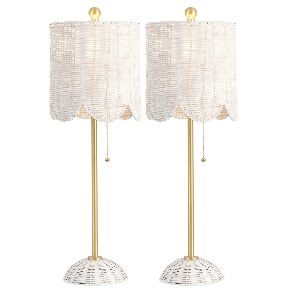 Cape 27.5" Coastal Bohemian Rattan/Iron Scalloped Buffet LED Table Lamp with Pull Chain (Set of 2) Set 2