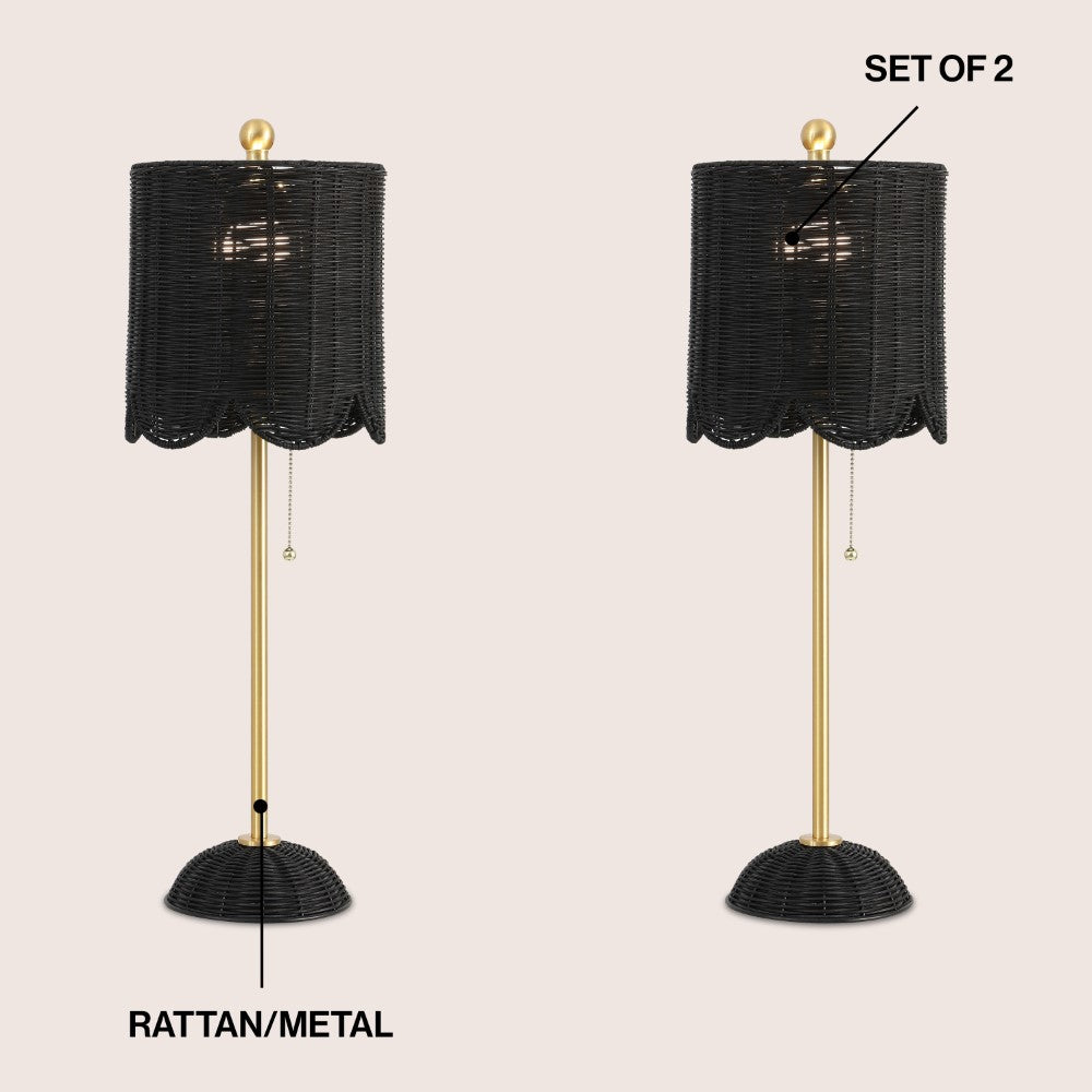 Cape 27.5" Coastal Bohemian Rattan/Iron Scalloped Buffet LED Table Lamp with Pull Chain (Set of 2) Set 2