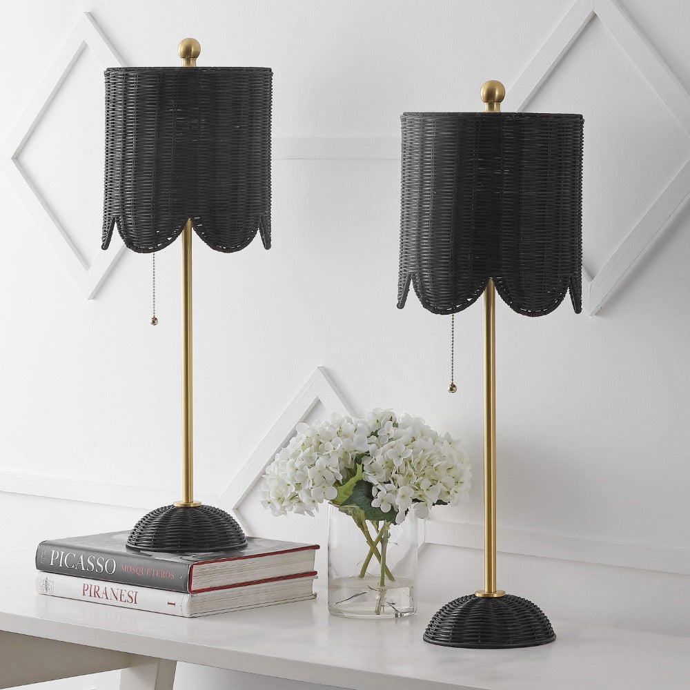 Cape 27.5" Coastal Bohemian Rattan/Iron Scalloped Buffet LED Table Lamp with Pull Chain (Set of 2) Set 2