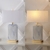Cranberry 24.5" Modern Coastal Iron/Marbled Ceramic LED Table Lamp with USB Charging Port Set 2