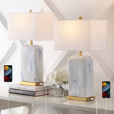 Cranberry 24.5" Modern Coastal Iron/Marbled Ceramic LED Table Lamp with USB Charging Port Set 2