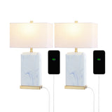 Cranberry 24.5" Modern Coastal Iron/Marbled Ceramic LED Table Lamp with USB Charging Port Set 2