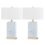 Cranberry 24.5" Modern Coastal Iron/Marbled Ceramic LED Table Lamp with USB Charging Port Set 2