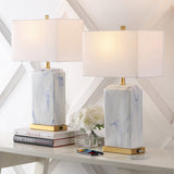 Cranberry 24.5" Modern Coastal Iron/Marbled Ceramic LED Table Lamp with USB Charging Port Set 2