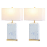 Cranberry 24.5" Modern Coastal Iron/Marbled Ceramic LED Table Lamp with USB Charging Port Set 2