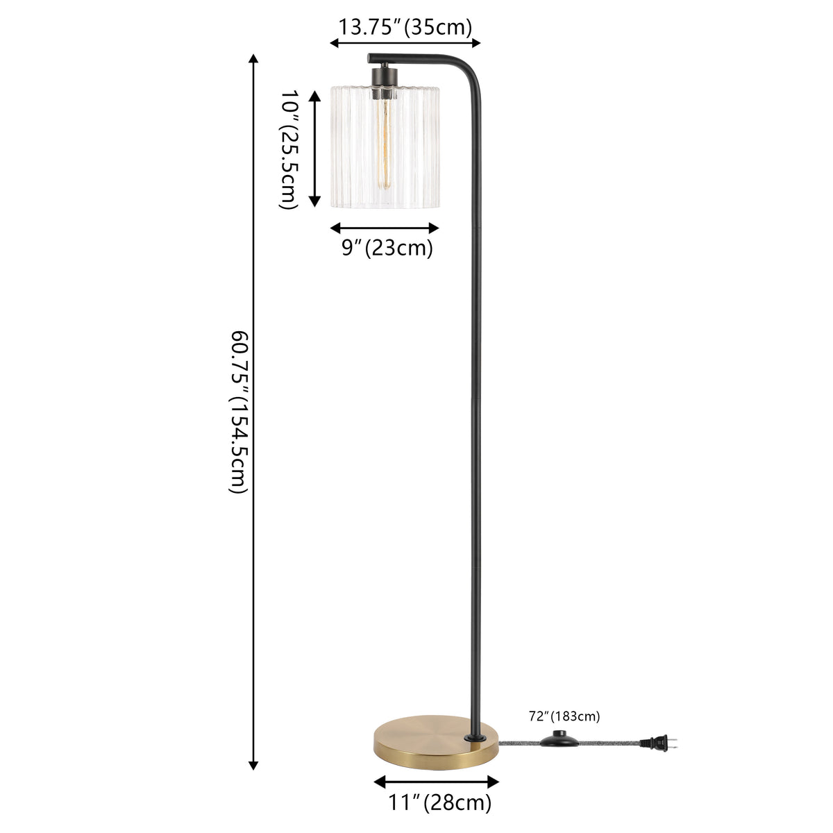 Possini 60.75" Modern Minimalist Metal/Ribbed Glass LED Floor Lamp
