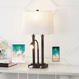 Cinkeda 23.75" 2-Light Modern Farmhouse Metal LED Table Lamp with USB Charging port