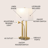 Cinkeda 23.75" 2-Light Modern Farmhouse Metal LED Table Lamp with USB Charging port