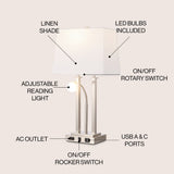 Cinkeda 23.75" 2-Light Modern Farmhouse Metal LED Table Lamp with USB Charging port