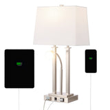 Cinkeda 23.75" 2-Light Modern Farmhouse Metal LED Table Lamp with USB Charging port