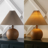 Nordic 17.25" Coastal Scandinavian Resin/Iron Sphere LED Table Lamp with Pleated Shade and Pull Chain