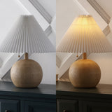 Nordic 17.25" Coastal Scandinavian Resin/Iron Sphere LED Table Lamp with Pleated Shade and Pull Chain