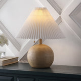 Nordic 17.25" Coastal Scandinavian Resin/Iron Sphere LED Table Lamp with Pleated Shade and Pull Chain