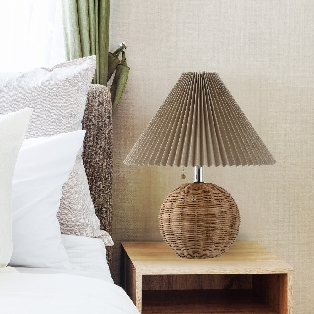 Nordic 17.25" Coastal Scandinavian Resin/Iron Sphere LED Table Lamp with Pleated Shade and Pull Chain