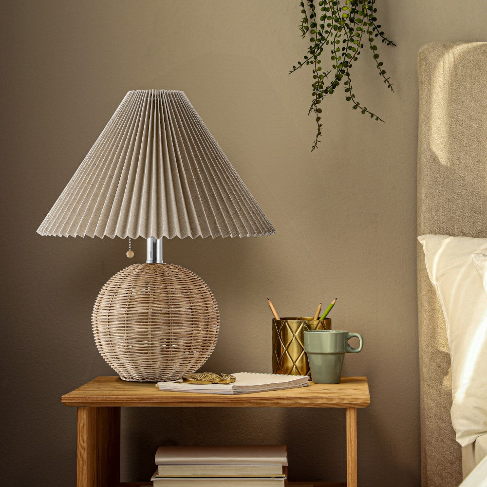Nordic 17.25" Coastal Scandinavian Resin/Iron Sphere LED Table Lamp with Pleated Shade and Pull Chain