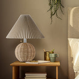 Nordic 17.25" Coastal Scandinavian Resin/Iron Sphere LED Table Lamp with Pleated Shade and Pull Chain