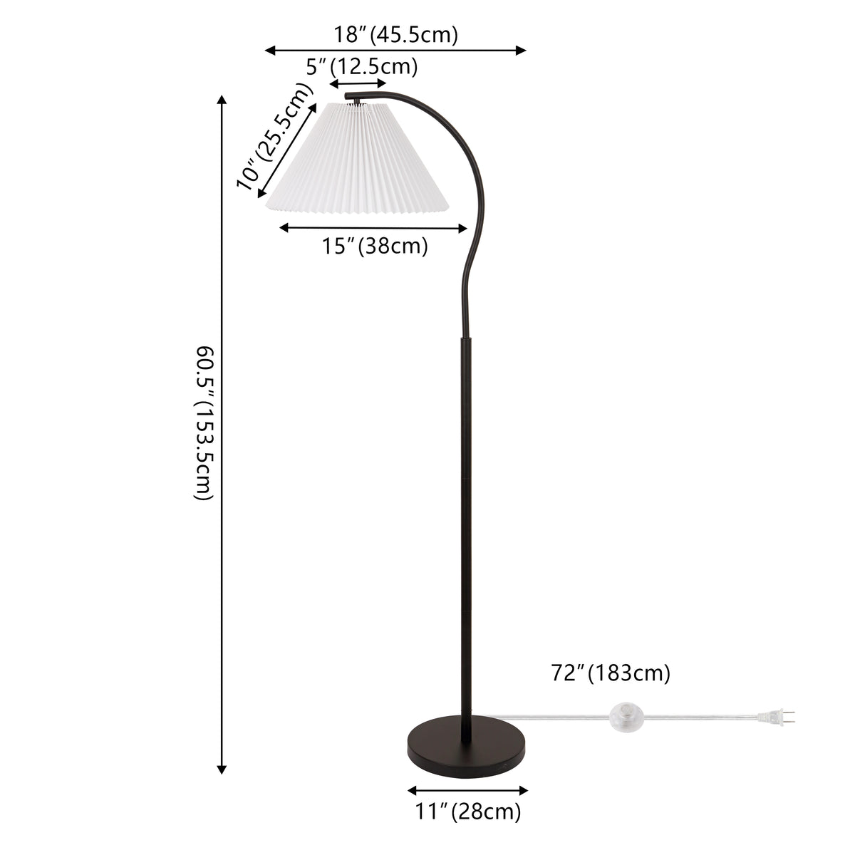 Homesake 60.5" Modern Glam Metal Arc LED Floor Lamp with Pleated Shade