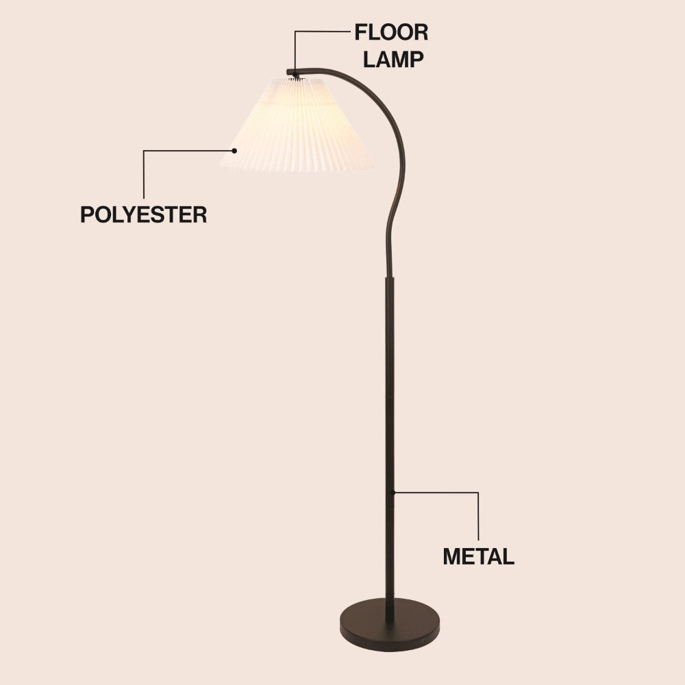 Homesake 60.5" Modern Glam Metal Arc LED Floor Lamp with Pleated Shade
