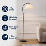 Homesake 60.5" Modern Glam Metal Arc LED Floor Lamp with Pleated Shade