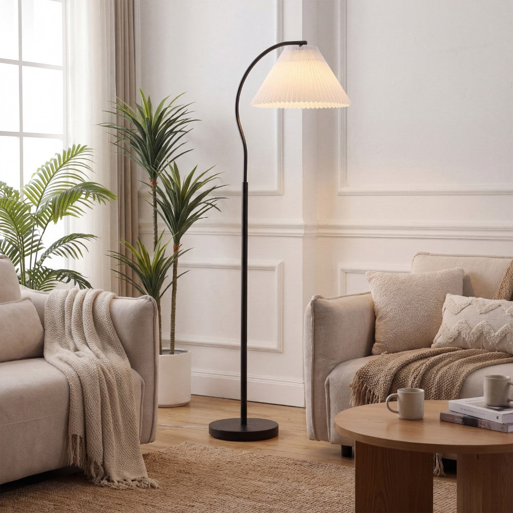 Homesake 60.5" Modern Glam Metal Arc LED Floor Lamp with Pleated Shade