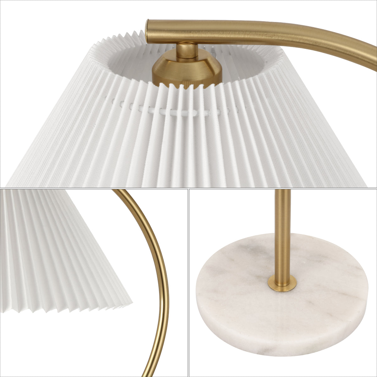 Homesake 60.5" Modern Glam Metal Arc LED Floor Lamp with Pleated Shade