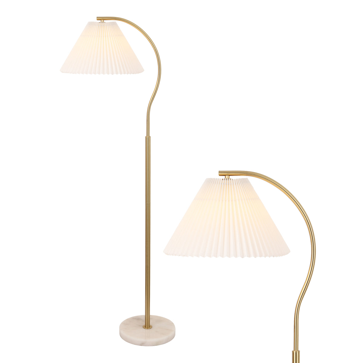 Homesake 60.5" Modern Glam Metal Arc LED Floor Lamp with Pleated Shade