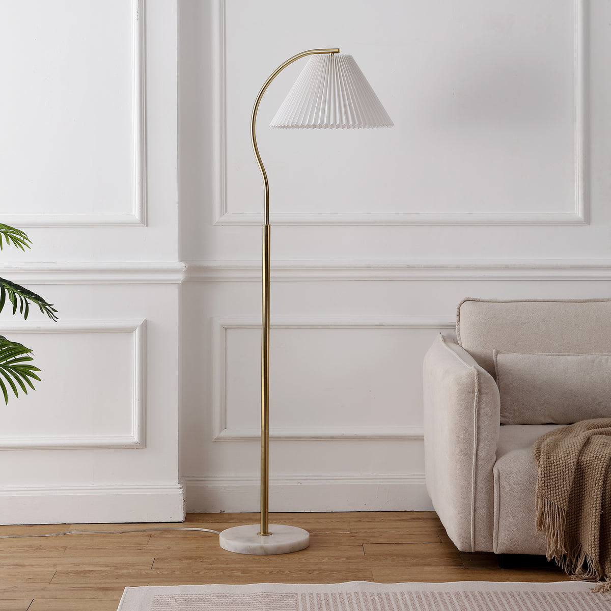 Homesake 60.5" Modern Glam Metal Arc LED Floor Lamp with Pleated Shade