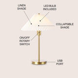 Kenroy 21.25" Modern Glam Metal Column LED Table Lamp with USB Charging Port and Pleated Shade