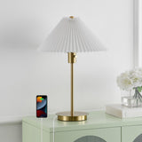 Kenroy 21.25" Modern Glam Metal Column LED Table Lamp with USB Charging Port and Pleated Shade