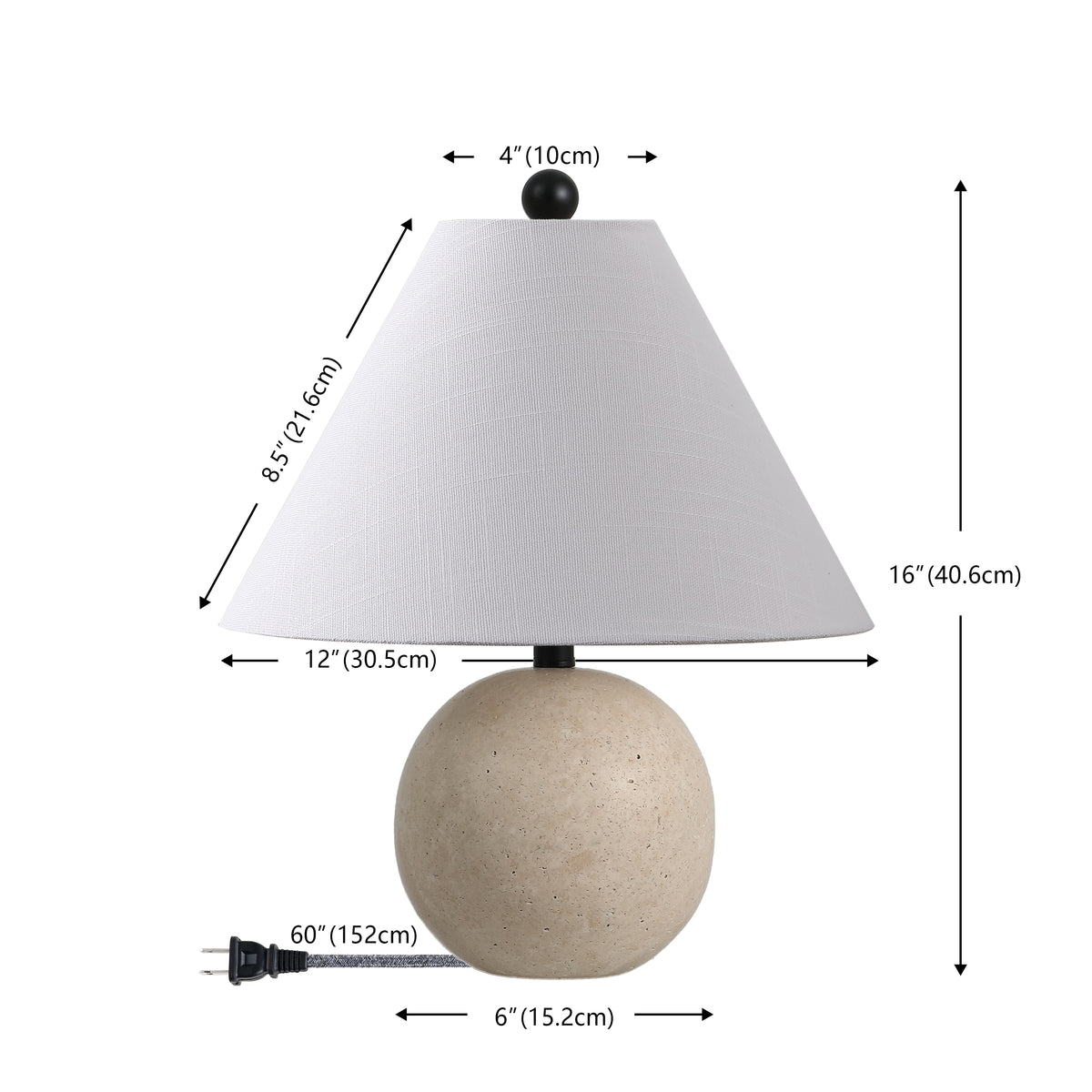 Talenor 16" Modern Minimalist Travertine Globe LED Table Lamp
