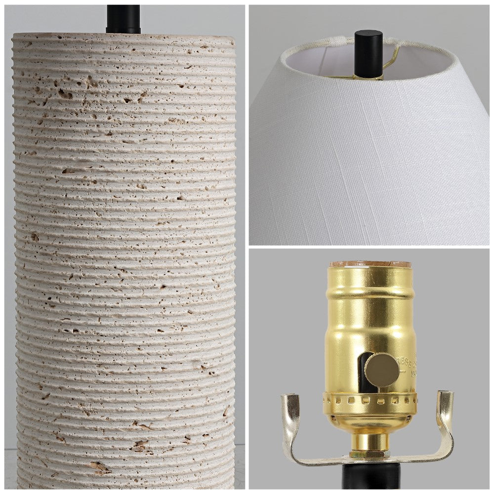 Lagoon 22.50" Modern Minimalist Travertine Column LED Table Lamp