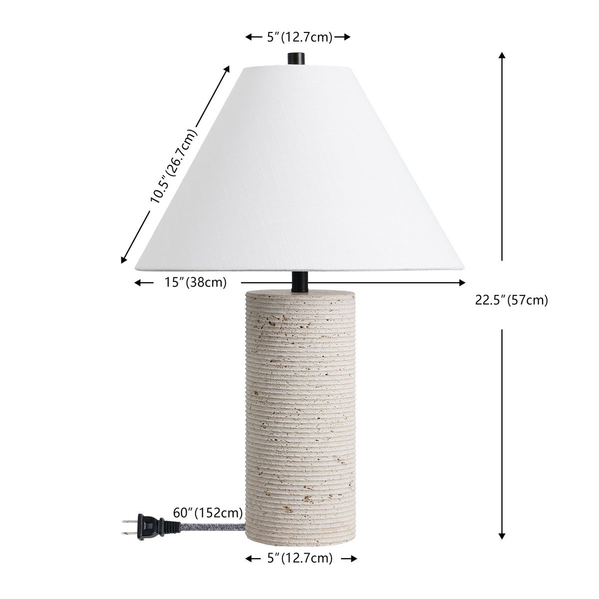 Lagoon 22.50" Modern Minimalist Travertine Column LED Table Lamp