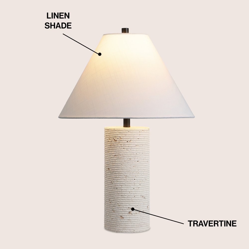 Lagoon 22.50" Modern Minimalist Travertine Column LED Table Lamp