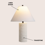 Lagoon 22.50" Modern Minimalist Travertine Column LED Table Lamp