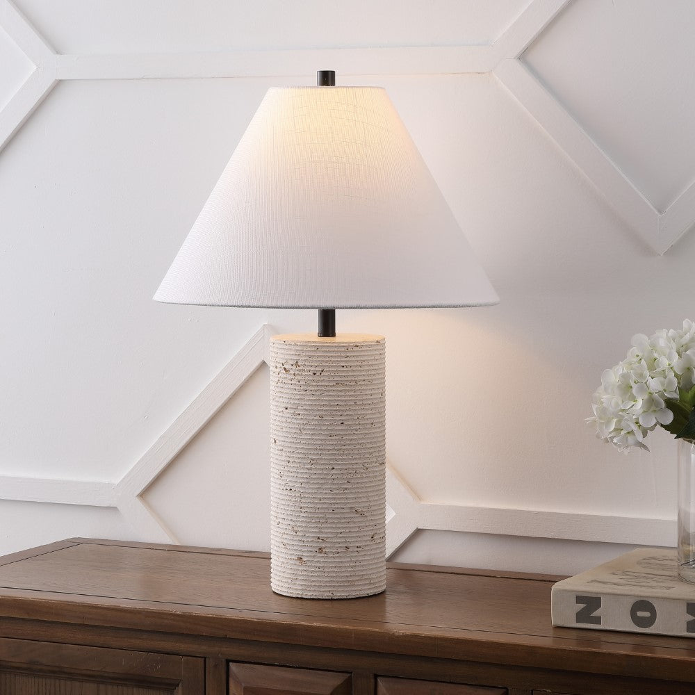 Lagoon 22.50" Modern Minimalist Travertine Column LED Table Lamp