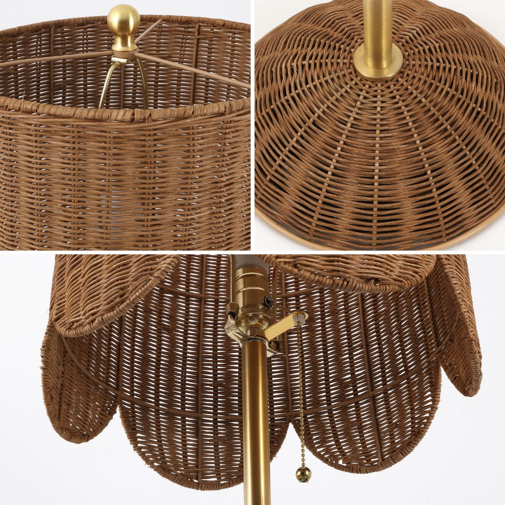 Elyzo 63.5" Coastal Bohemian Scallop Shade Rattan/Metal LED Floor Lamp with Pull Chain