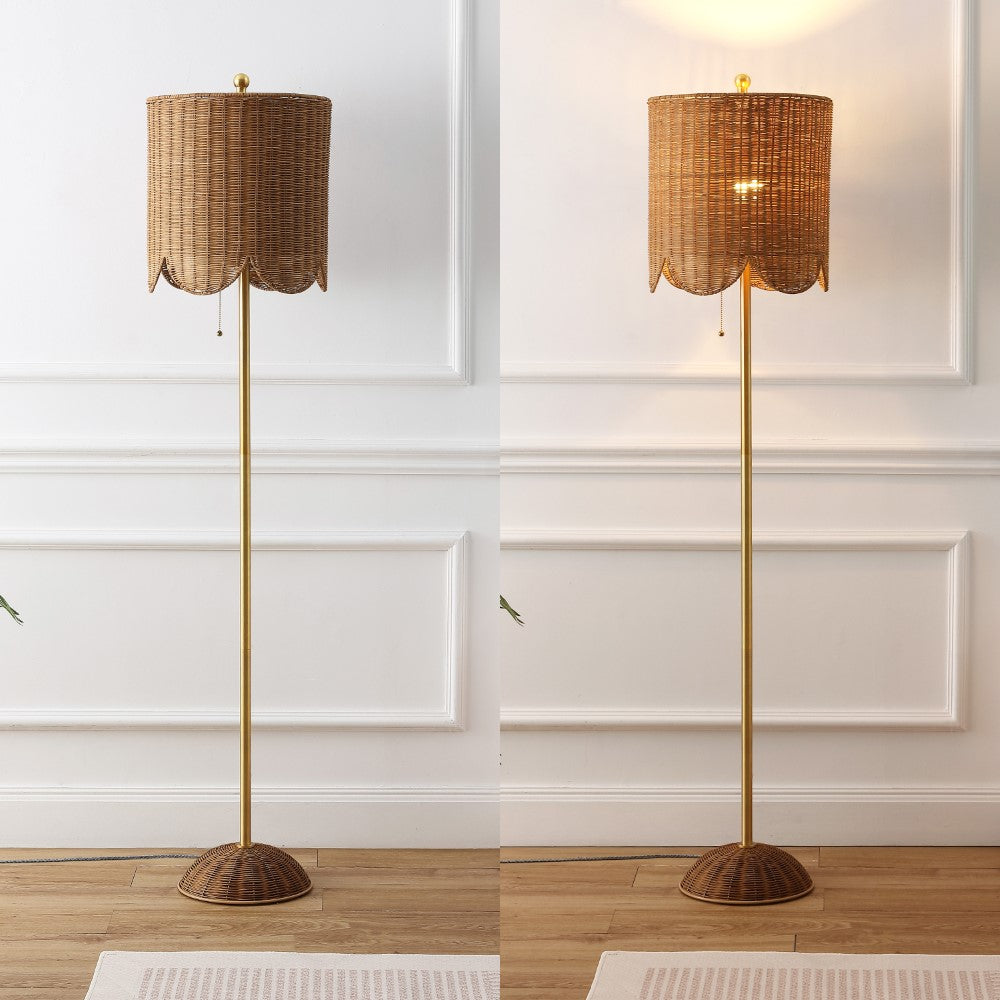 Elyzo 63.5" Coastal Bohemian Scallop Shade Rattan/Metal LED Floor Lamp with Pull Chain