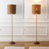 Elyzo 63.5" Coastal Bohemian Scallop Shade Rattan/Metal LED Floor Lamp with Pull Chain
