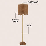 Elyzo 63.5" Coastal Bohemian Scallop Shade Rattan/Metal LED Floor Lamp with Pull Chain