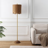 Elyzo 63.5" Coastal Bohemian Scallop Shade Rattan/Metal LED Floor Lamp with Pull Chain