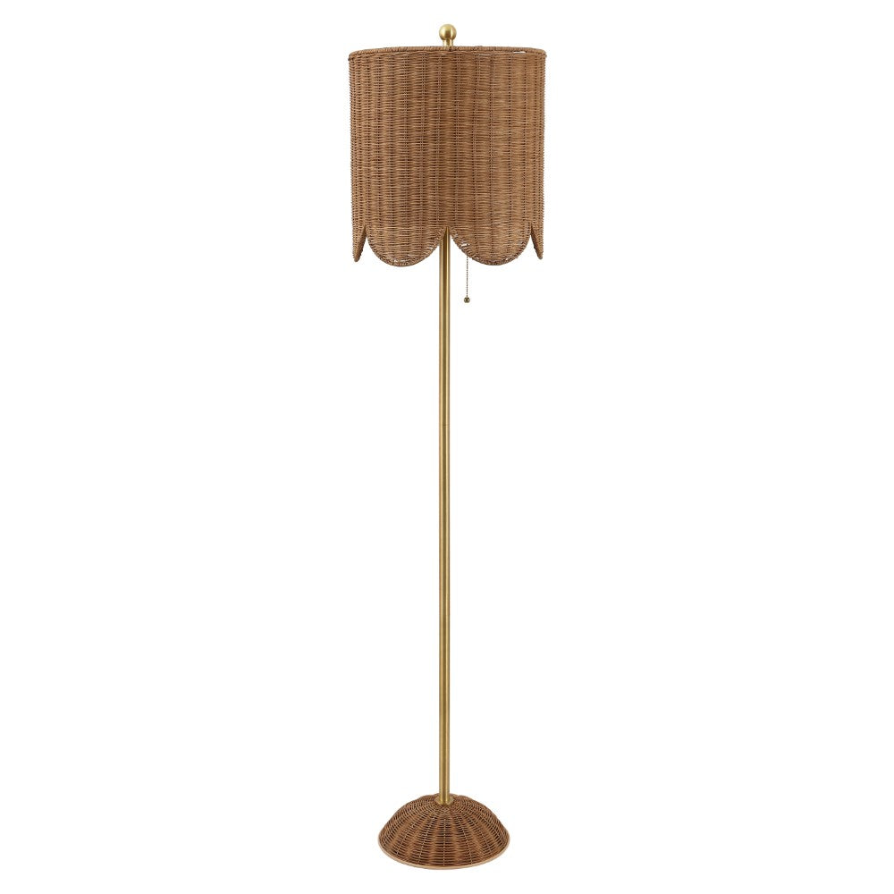 Elyzo 63.5" Coastal Bohemian Scallop Shade Rattan/Metal LED Floor Lamp with Pull Chain