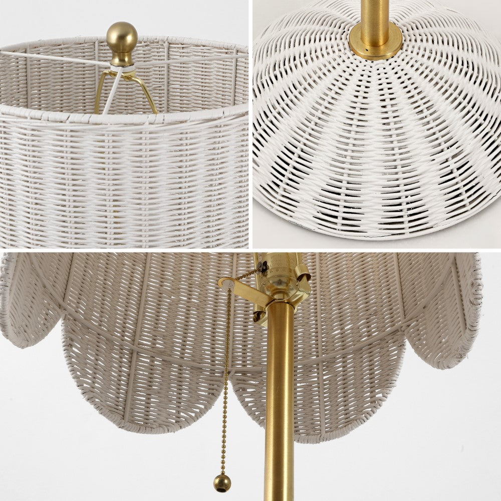 Elyzo 63.5" Coastal Bohemian Scallop Shade Rattan/Metal LED Floor Lamp with Pull Chain