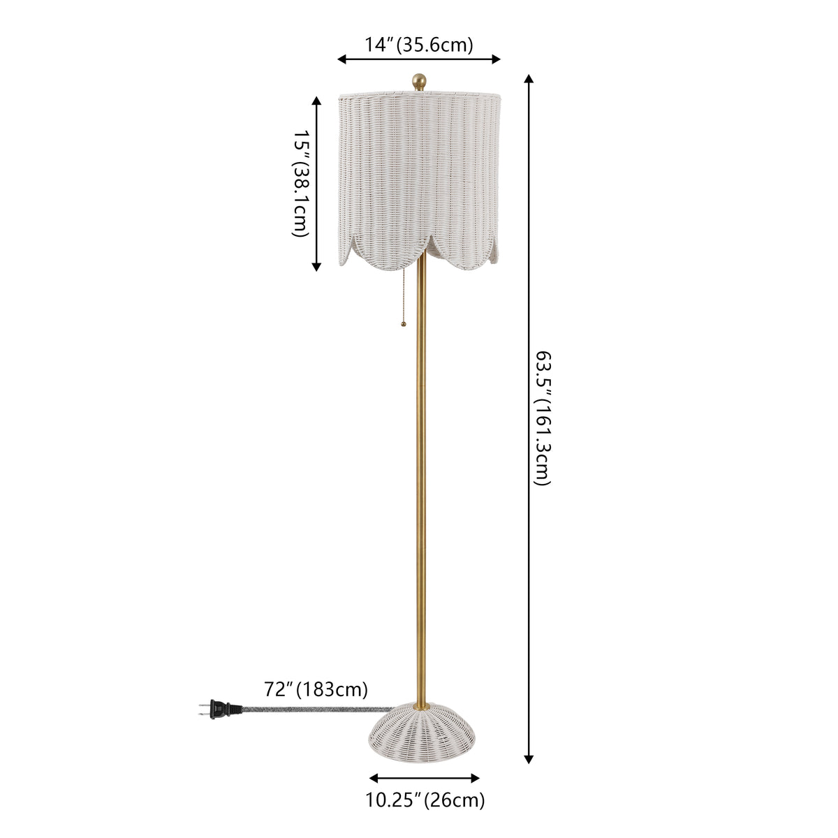 Elyzo 63.5" Coastal Bohemian Scallop Shade Rattan/Metal LED Floor Lamp with Pull Chain