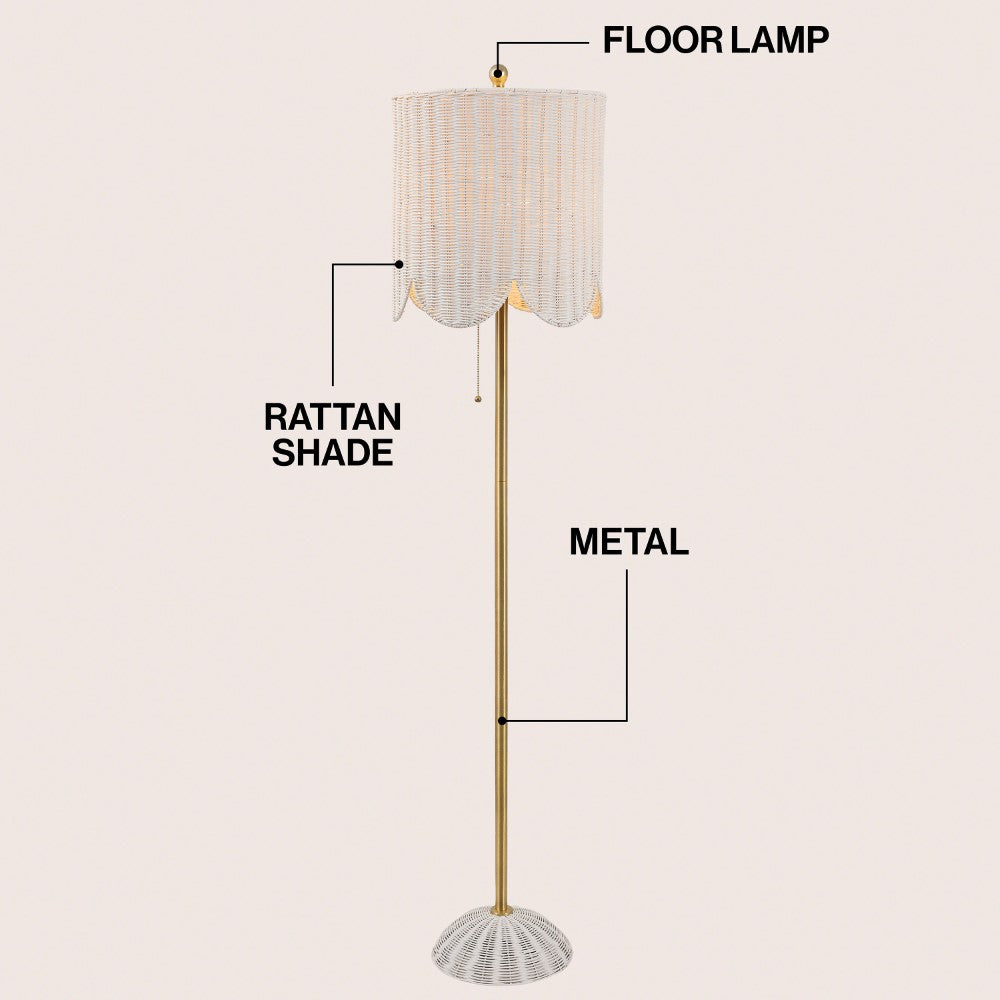 Elyzo 63.5" Coastal Bohemian Scallop Shade Rattan/Metal LED Floor Lamp with Pull Chain